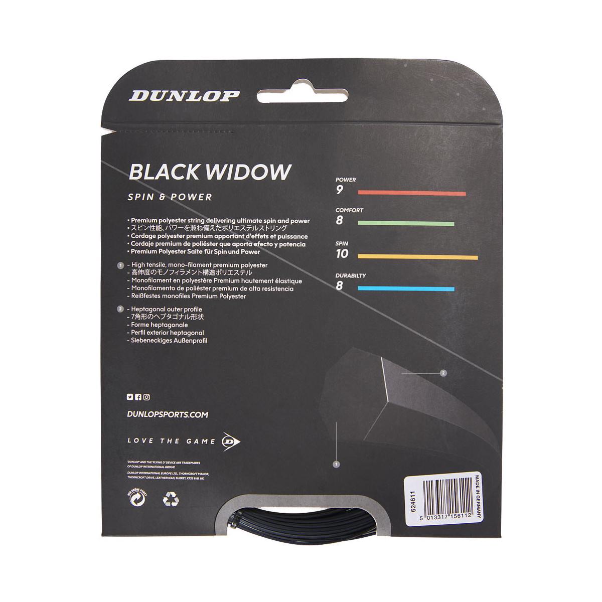 Dunlop Black Widow Tennissaite 12 m