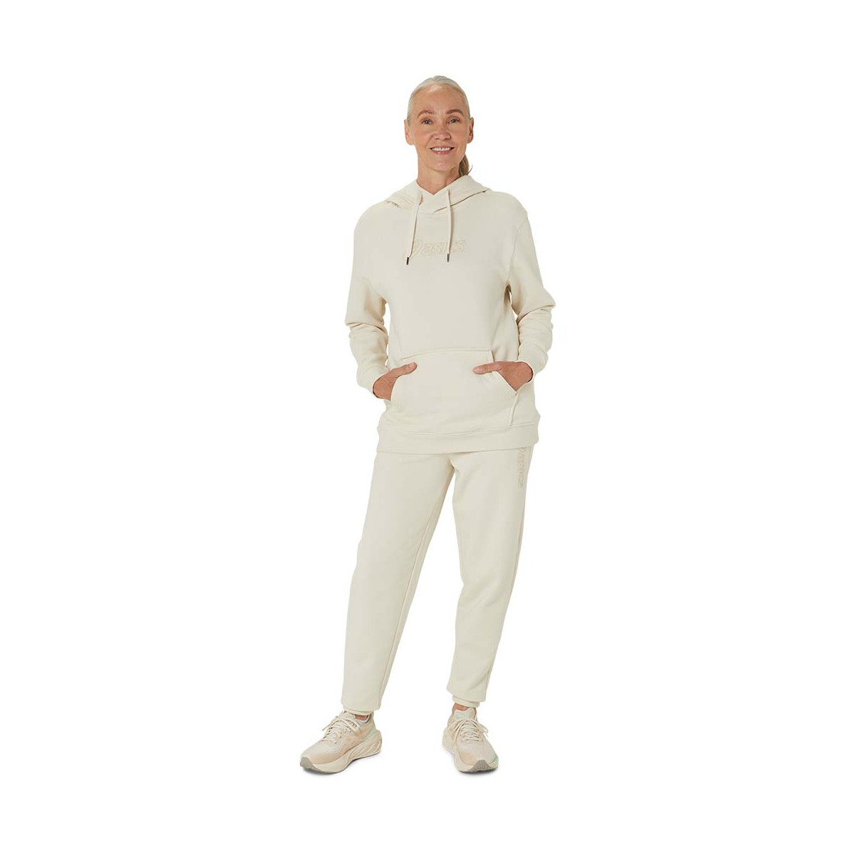 Asics Logo Kapuzenpullover Damen Cremewei&szlig;