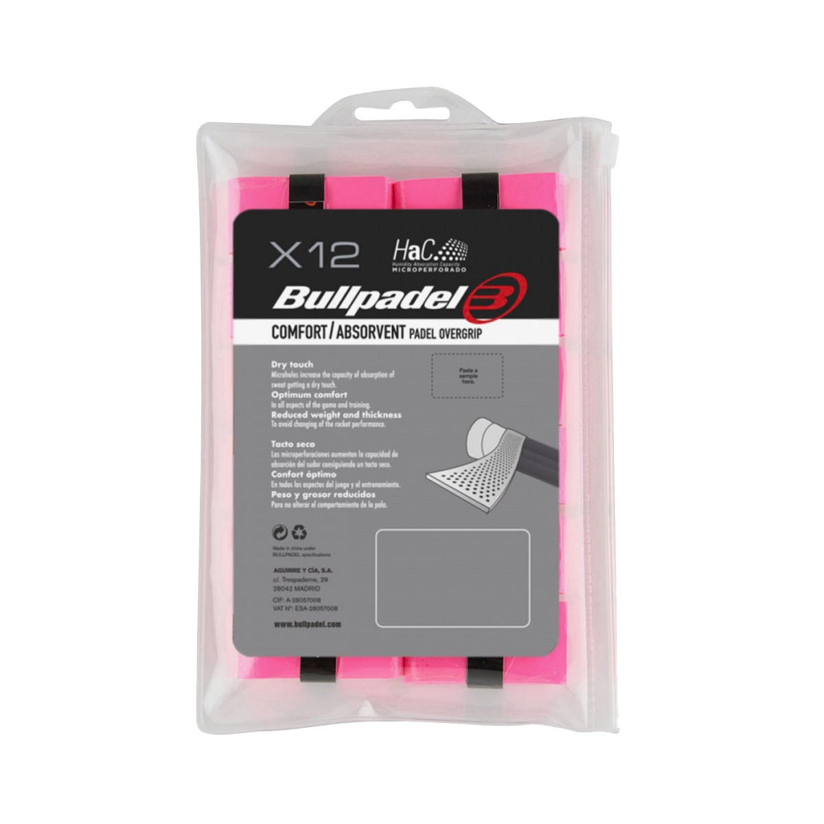 Bullpadel perforiert Overgrip Rosa 12er-Pack