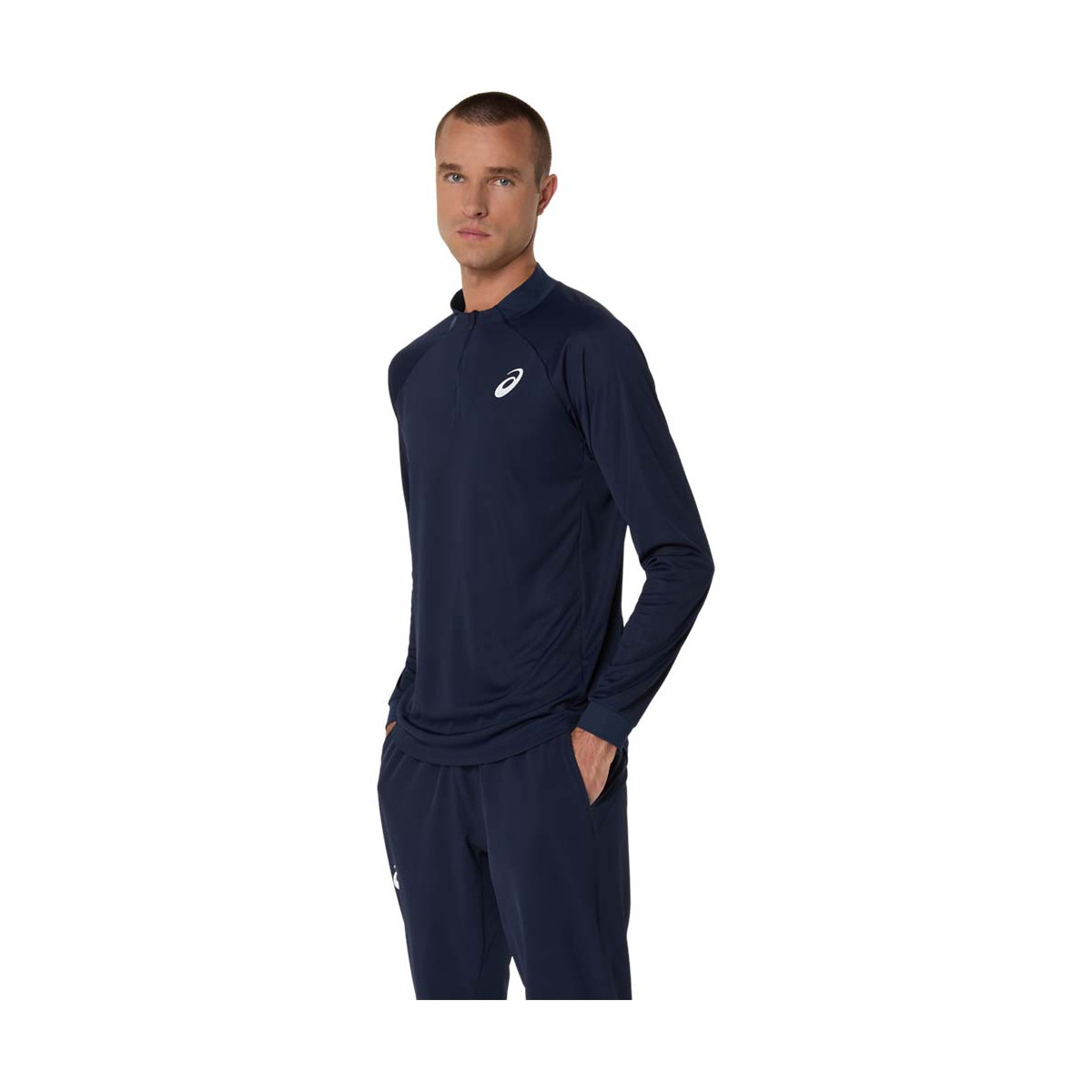 Asics Match LS Zip Langarmshirt Marineblau