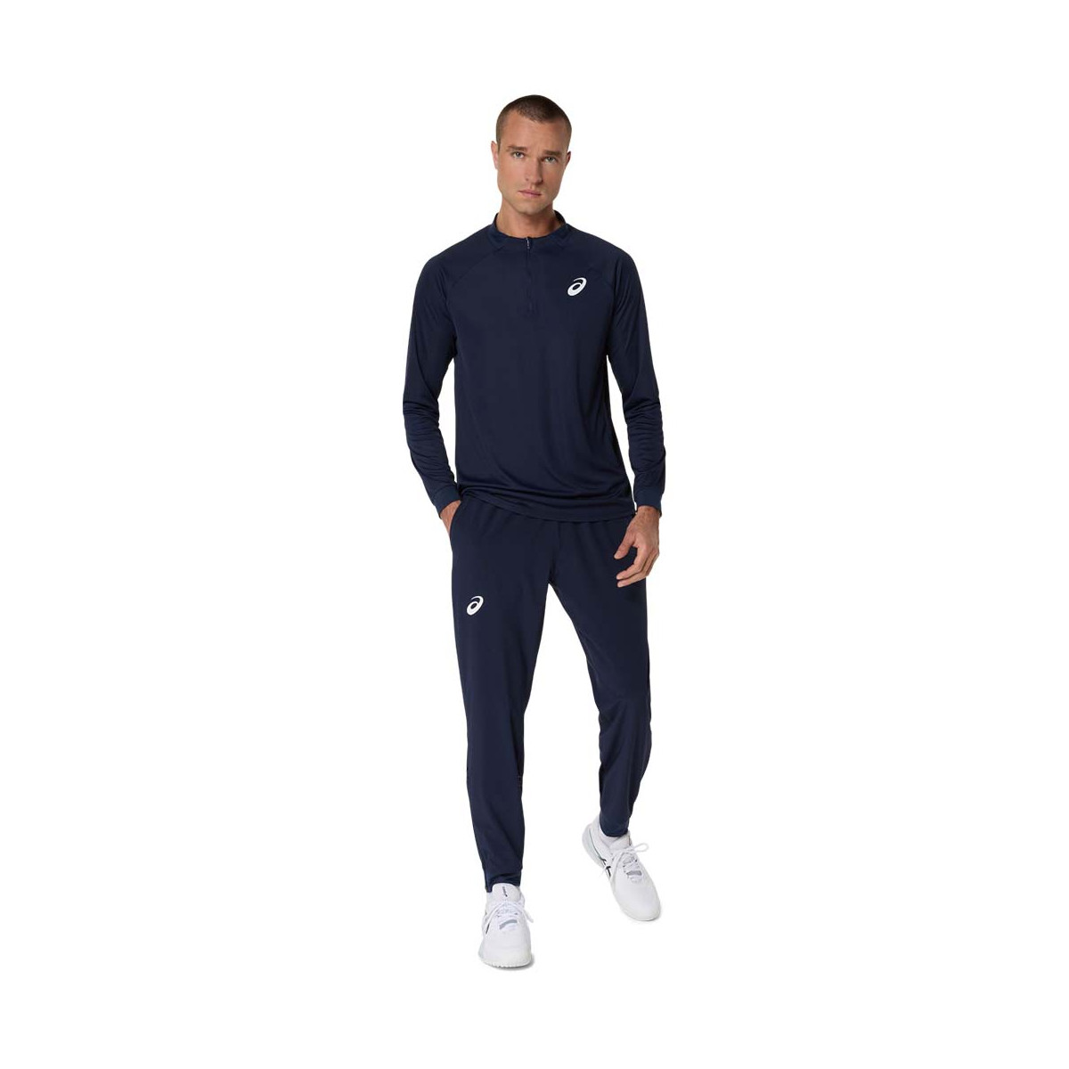 Asics Match LS Zip Langarmshirt Marineblau