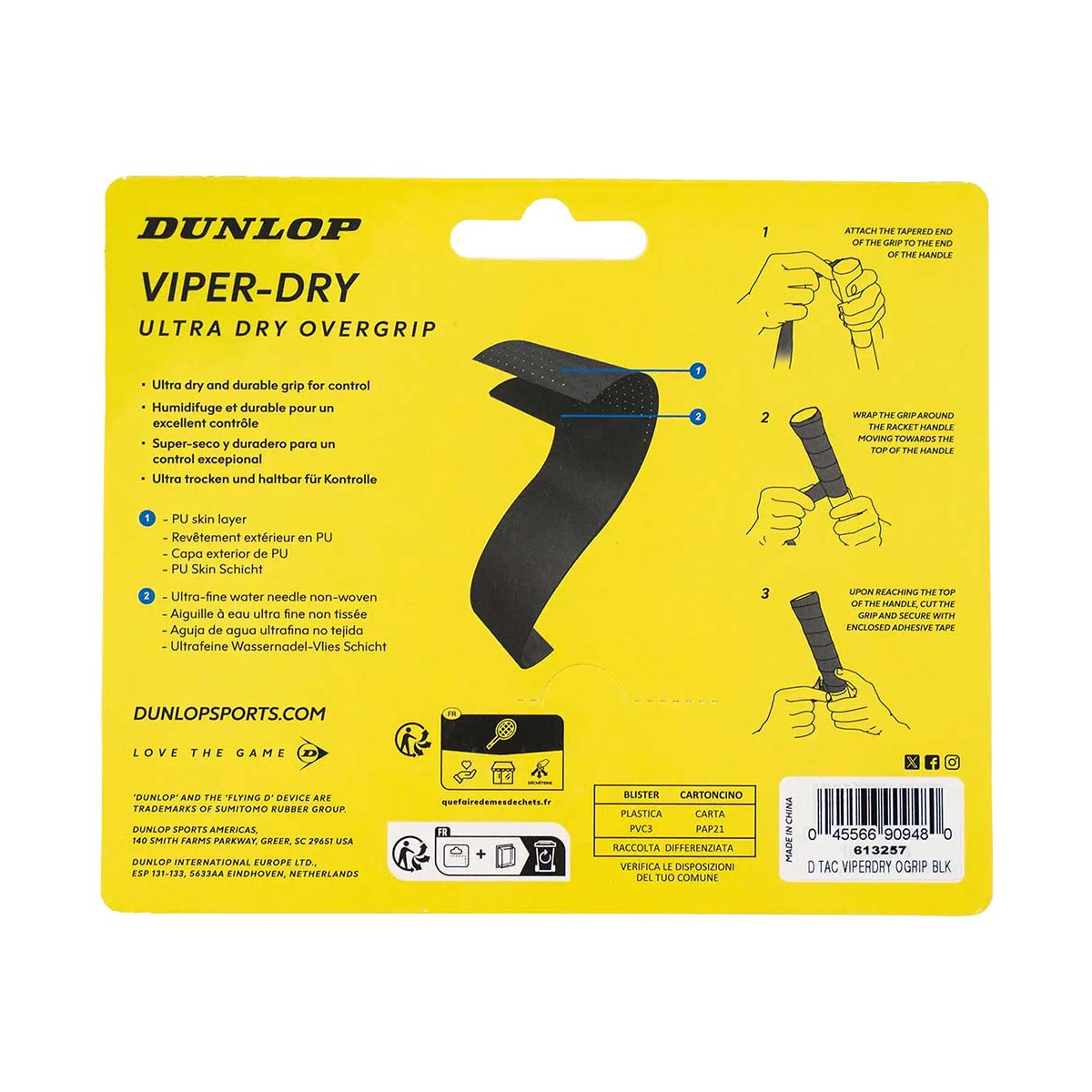 Dunlop Viper-Dry Overgrip Schwarz 3er-Pack