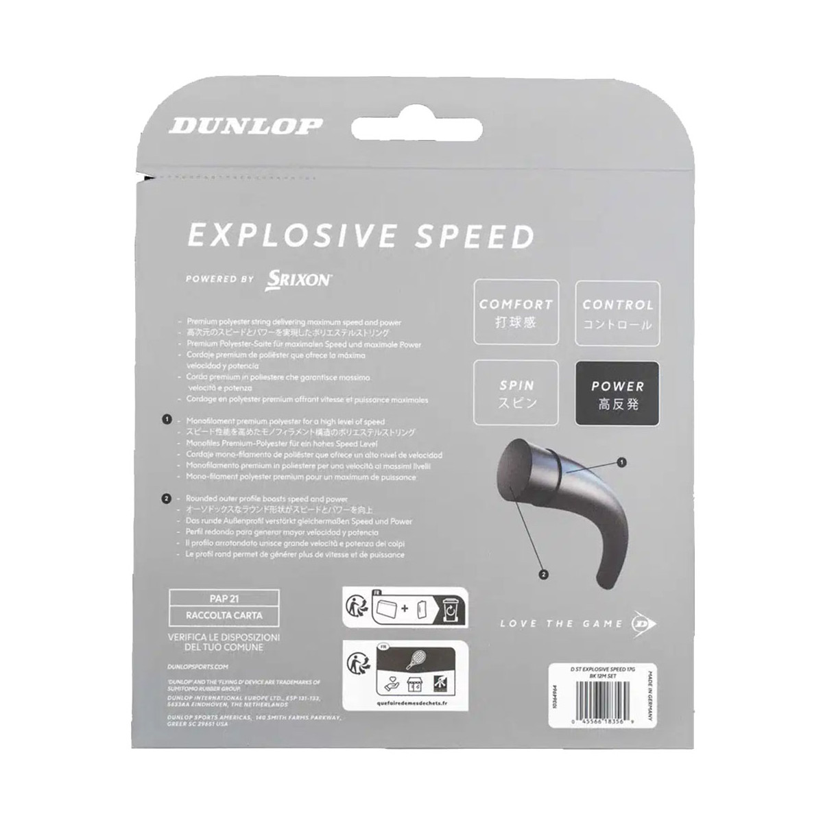 Dunlop Explosive Speed Tennissaite Schwarz 12 m