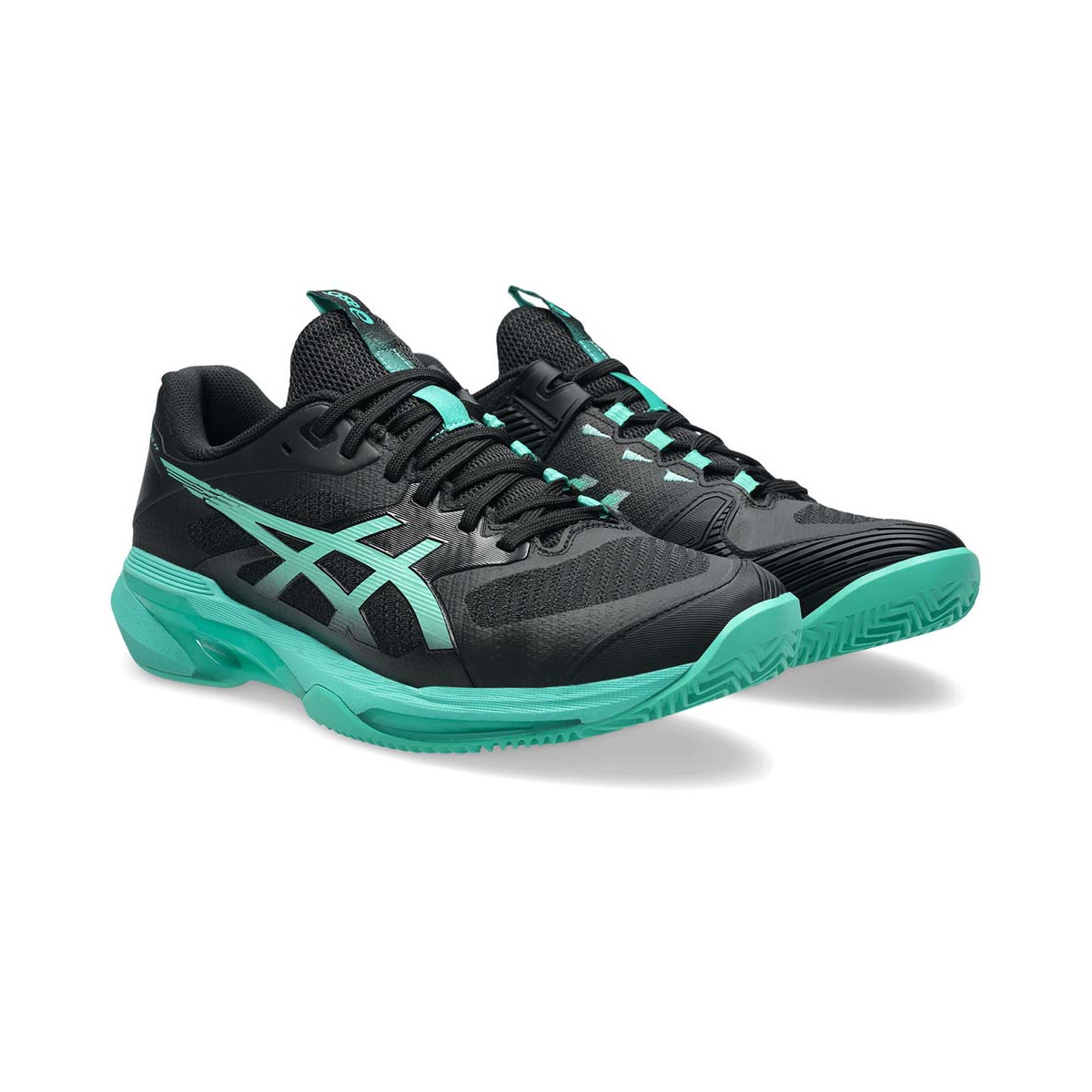 Asics Gel Solution Speed FF 4 Tennisschuhe Sandplatz Schwarz / Gr&uuml;n
