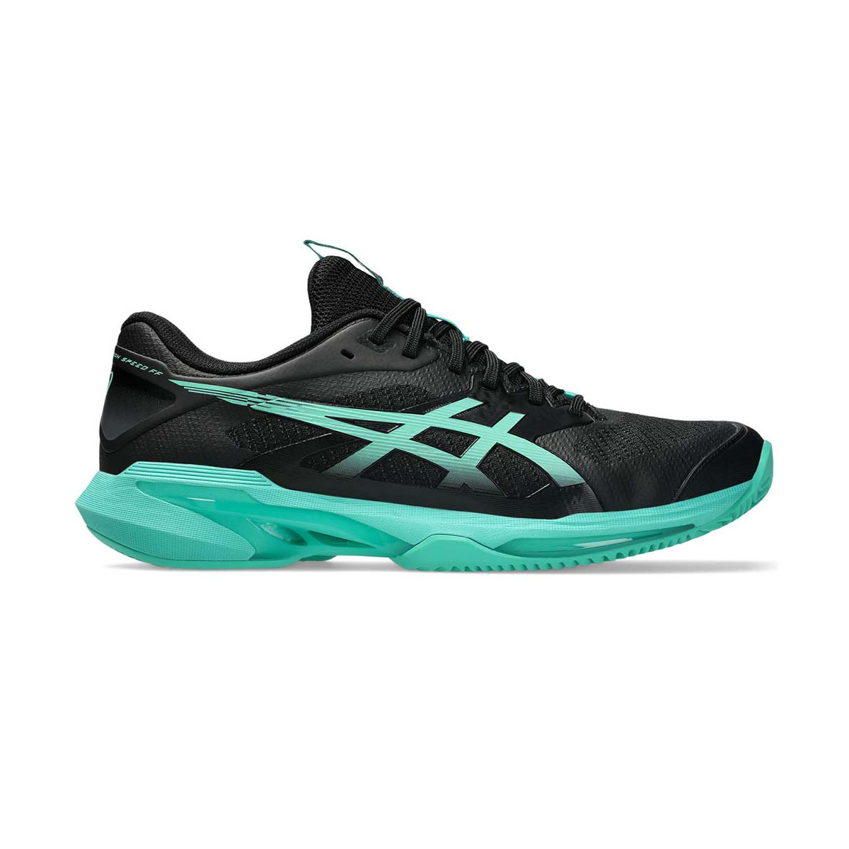 Asics Gel Solution Speed FF 4 Tennisschuhe Sandplatz Schwarz / Gr&uuml;n
