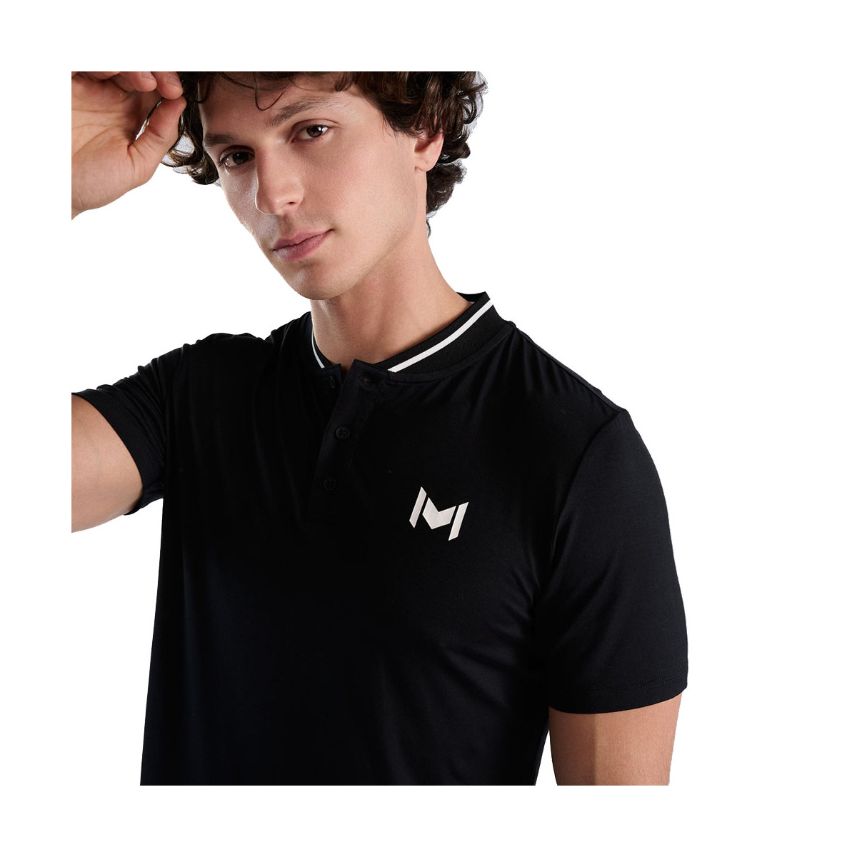 Mouratoglou Mandarin Collar Poloshirt Schwarz