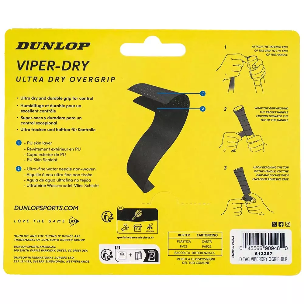 Dunlop Viper-Dry Overgrip Schwarz 3er-Pack