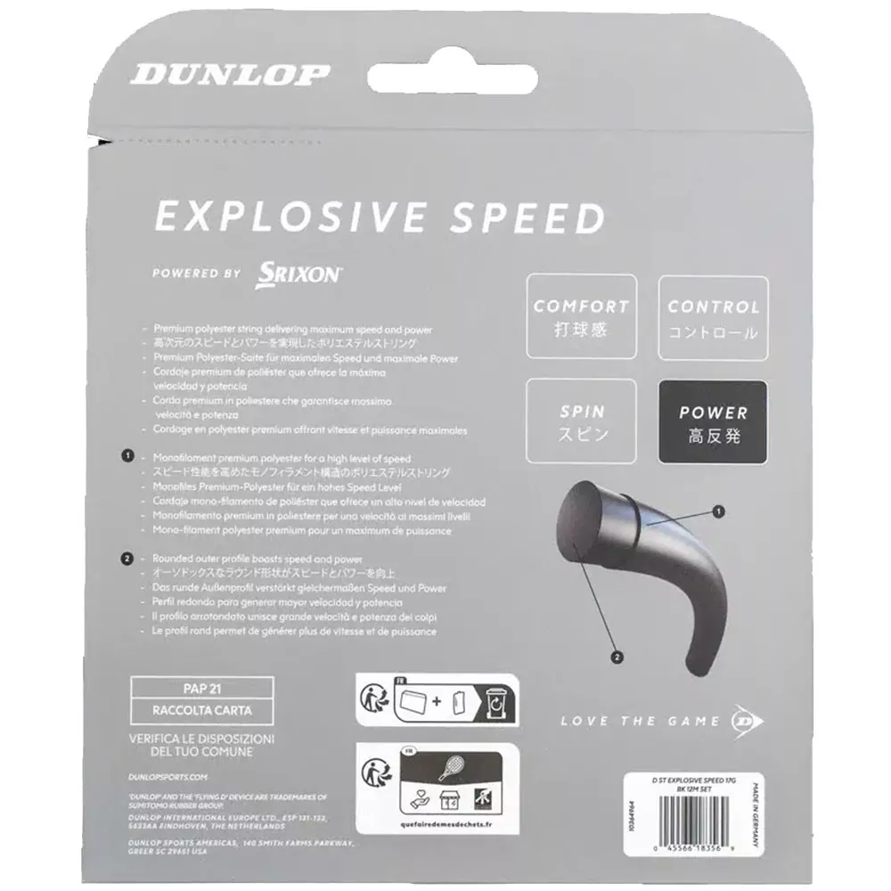 Dunlop Explosive Speed Tennissaite Schwarz 12 m