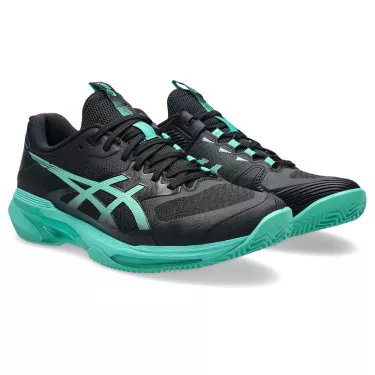 Asics Gel Solution Speed FF 4 Tennisschuhe Sandplatz Schwarz / Gr&uuml;n