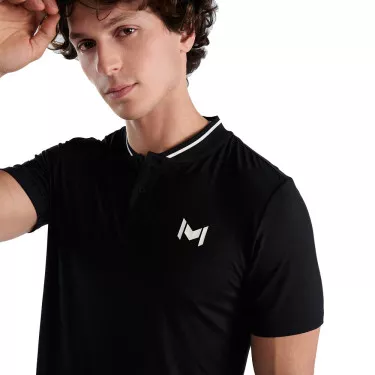 Mouratoglou Mandarin Collar Poloshirt Schwarz