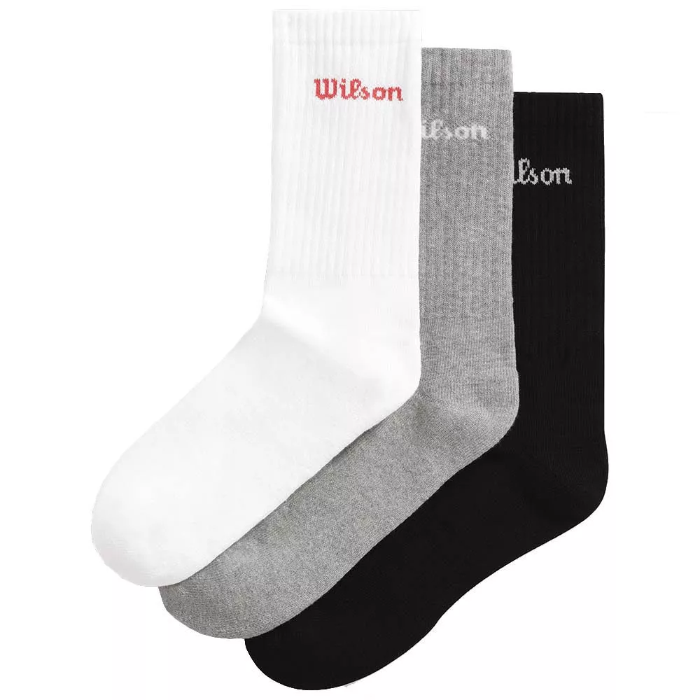 Wilson Crew Logo Tennissocken 3er-Pack Wei&szlig; / Grau / Schwarz