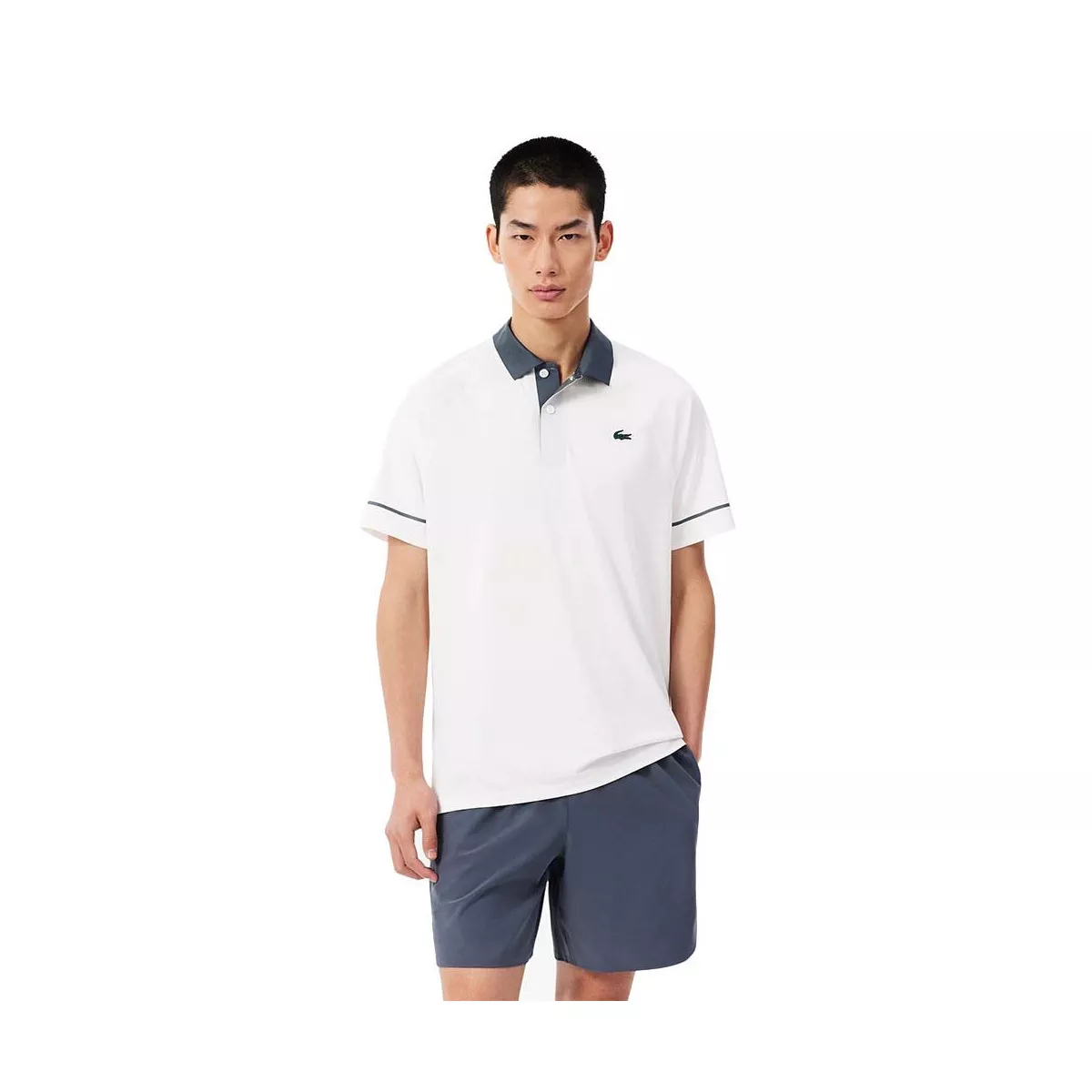 Lacoste Tennis Novak Djokovic On Court Poloshirt Wei&szlig; / Grau
