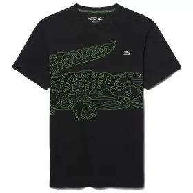 Lacoste Sport Ultra Dry T-Shirt Krokodil-Print Schwarz / Gr&uuml;n