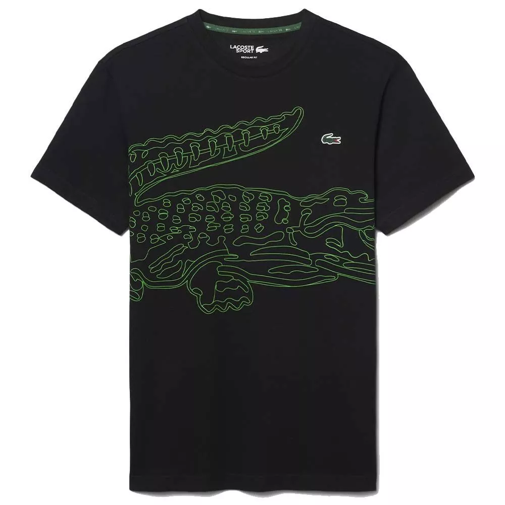 Lacoste Sport Ultra Dry T-Shirt Krokodil-Print Schwarz / Gr&uuml;n