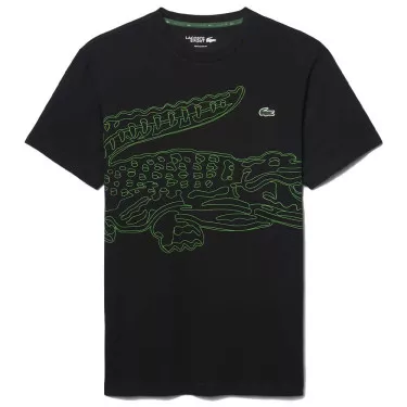 Lacoste Sport Ultra Dry T-Shirt Krokodil-Print Schwarz / Gr&uuml;n