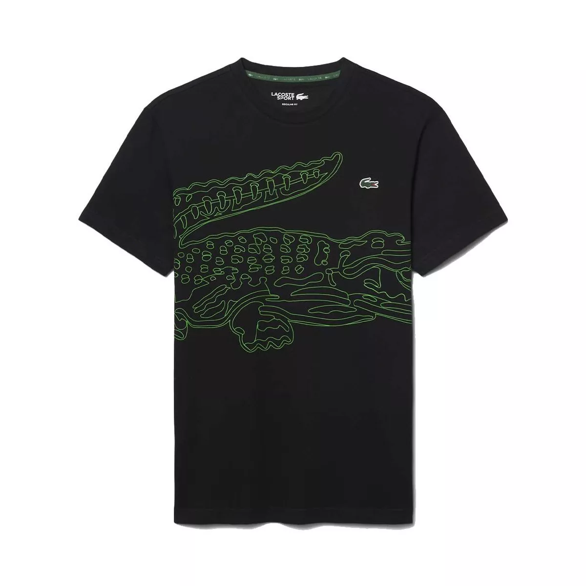 Lacoste Sport Ultra Dry T-Shirt Krokodil-Print Schwarz / Gr&uuml;n