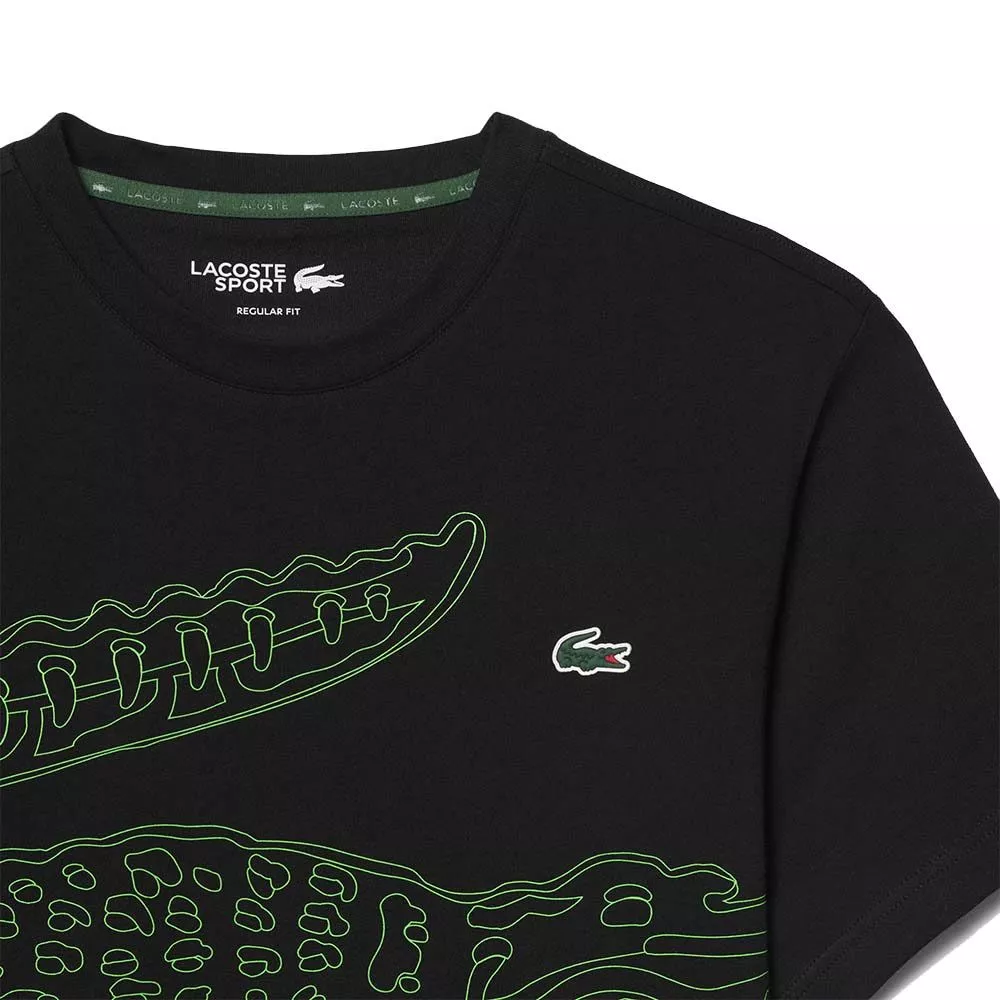Lacoste Sport Ultra Dry T-Shirt Krokodil-Print Schwarz / Gr&uuml;n