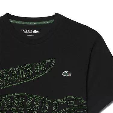 Lacoste Sport Ultra Dry T-Shirt Krokodil-Print Schwarz / Gr&uuml;n