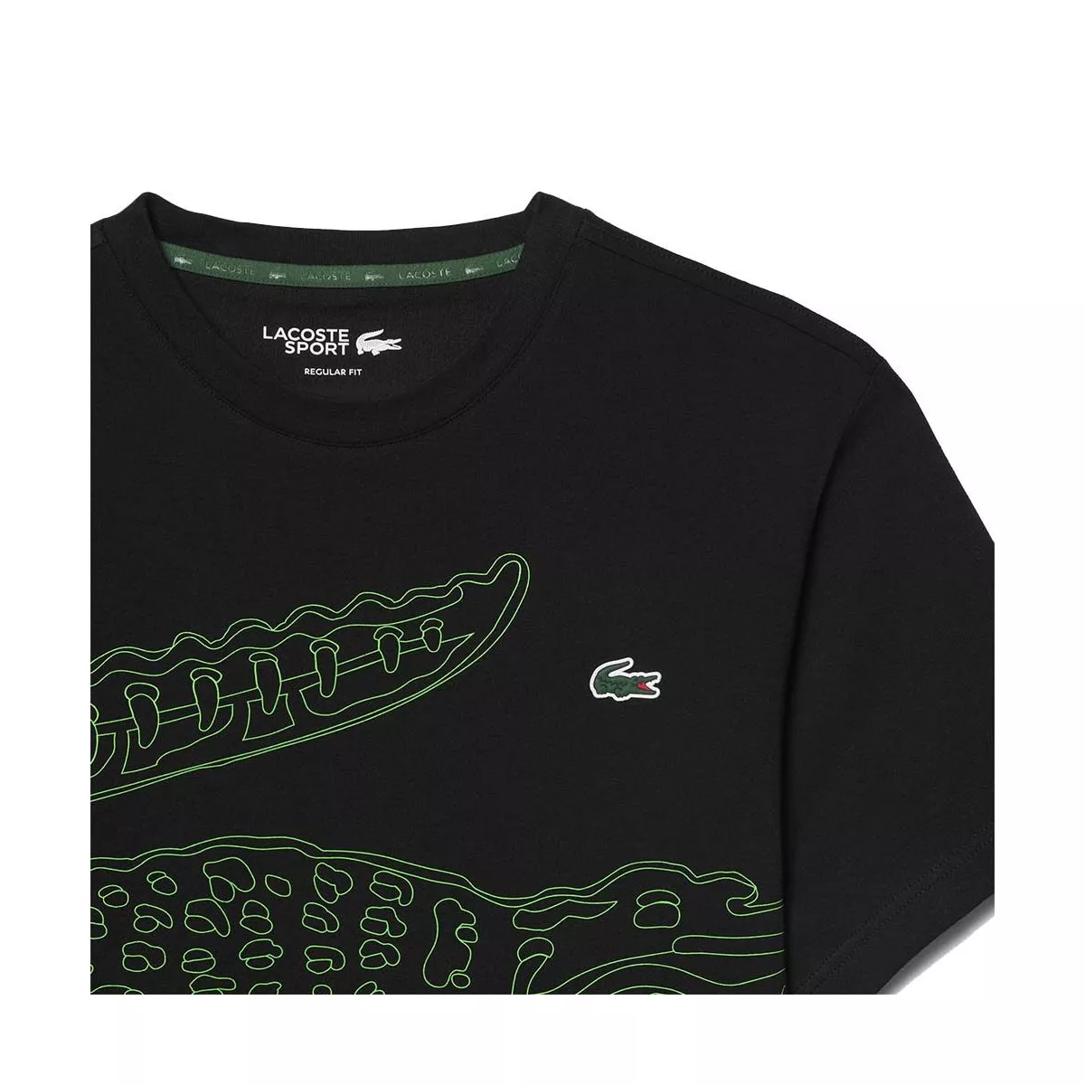 Lacoste Sport Ultra Dry T-Shirt Krokodil-Print Schwarz / Gr&uuml;n